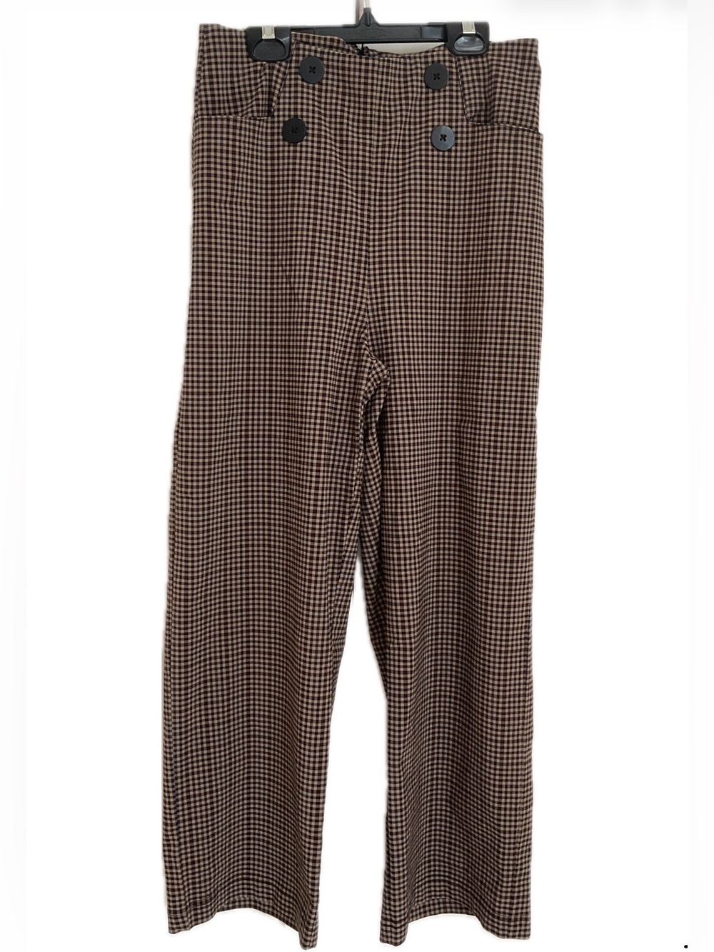 *RD Style**High-Waist Crop Pant Brown Brown Plaid Pants with Button Detail